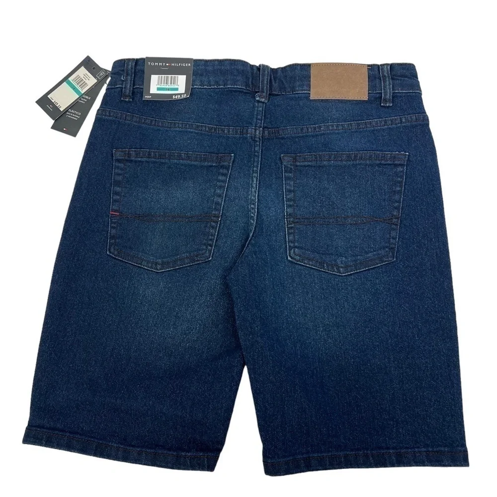 NWT TOMMY HILFIGER Boy’s Blue Jean Shorts Sz 16 Bermuda Distressed Stretch